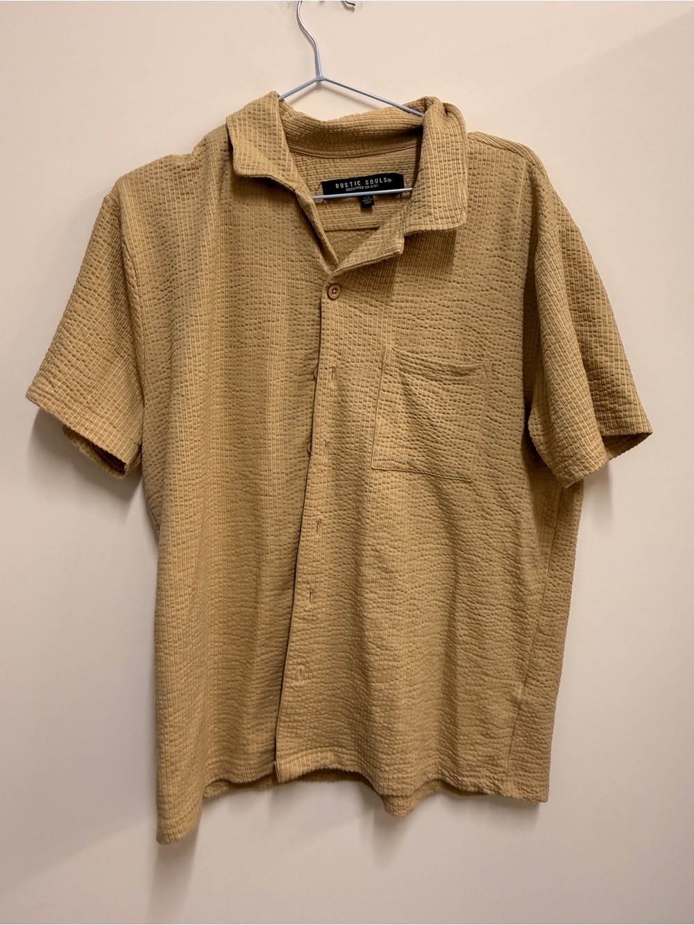 Casual Short-Sleeve Button Down Shirt in Tan